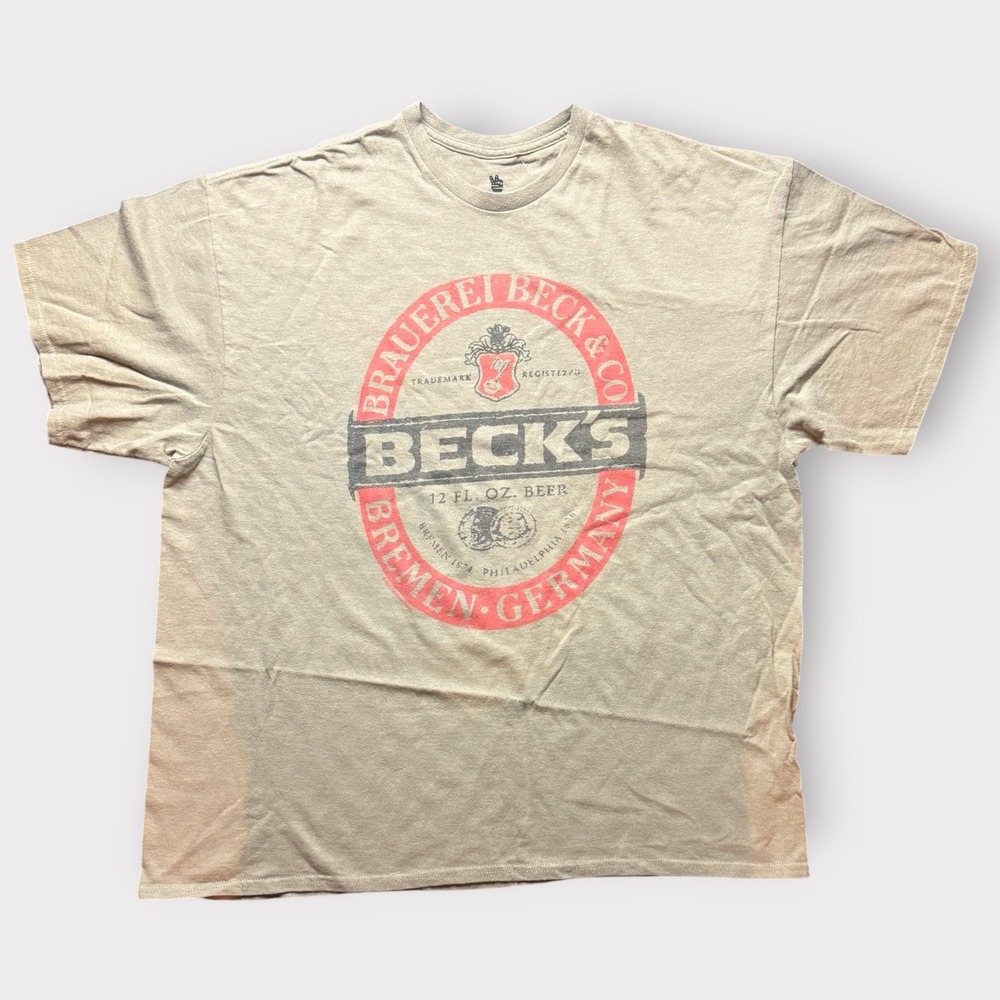 Junk Food Clothing Becks Beer Graphic T-Shirt Mens XL Sand Tan Retro 12UXANB0112